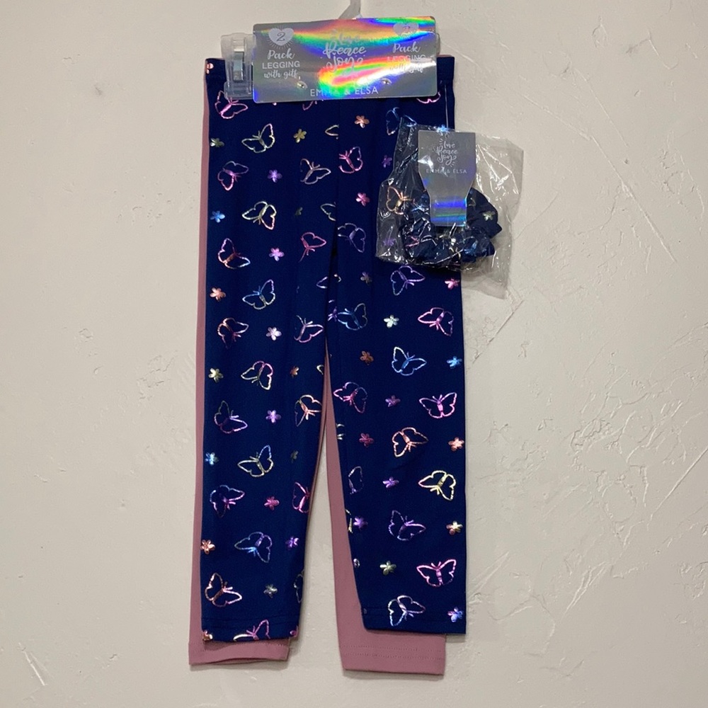 NWT Emma & Elsa 2 pack Girl Leggings with Free Gift